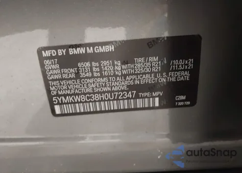 2017 BMW X6 M z USA, uszkodzony, nr VIN 5YMKW8C38H0U72347